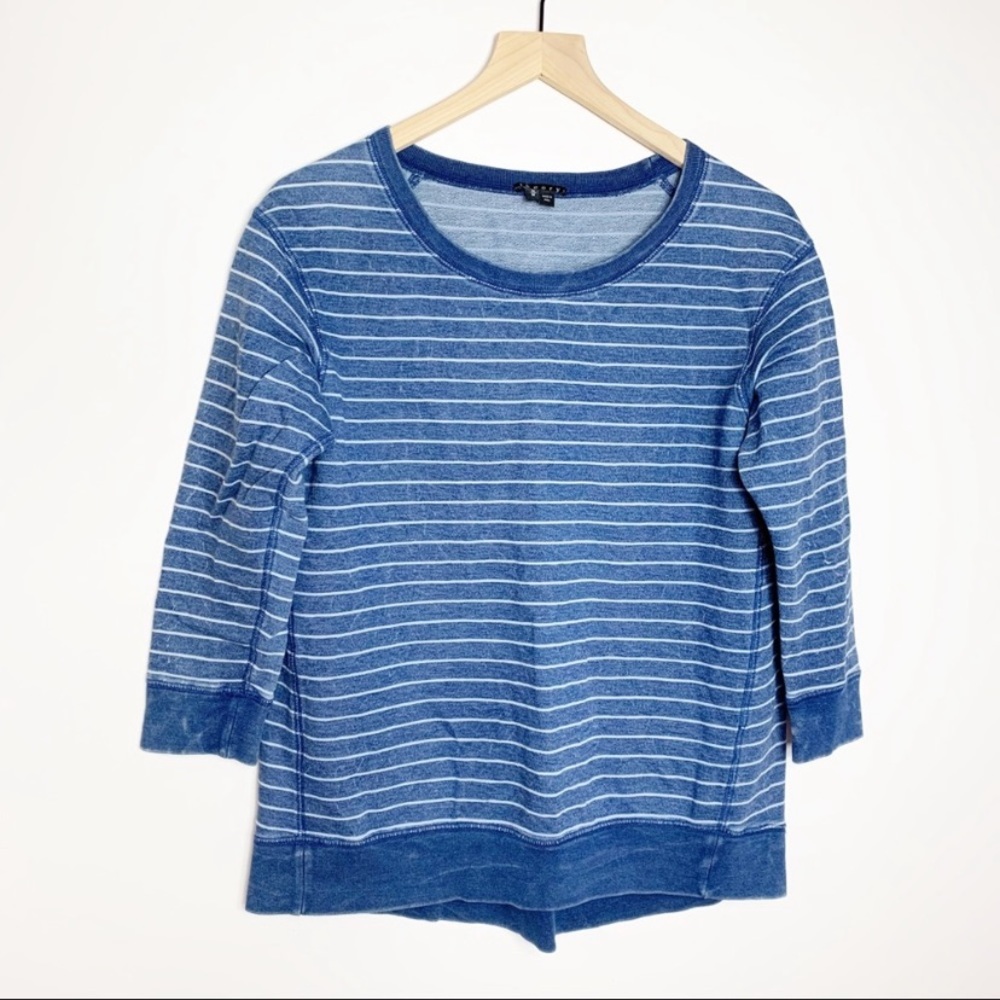 Theory Blue Stripe Vintage Wash Sweatshirt Xsmall